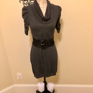 🧣Ruched Sleeve Gray Sweater Dress w/ Cowl Neck🧣